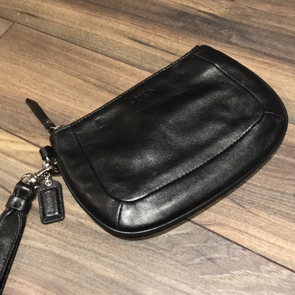 Coach black leather wristlet